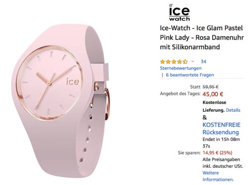 Ice-Watch - Ice Glam Pastel Pink Lady - Damenuhr (S oder M) Ice-Watch - Ice Glam Pastel Pink Lady - Damenuhr (S oder M)