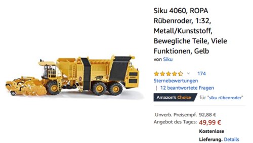Siku 4060 ROPA Rübenroder Spielfahrzeug, 1:32 Siku 4060 ROPA Rübenroder Spielfahrzeug, 1:32