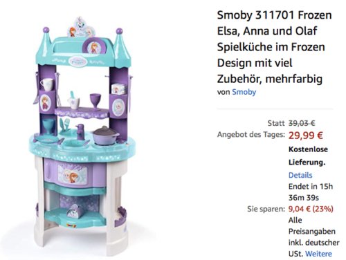 Smoby 311701 Frozen Elsa, Anna und Olaf Spielküche (48 x 32, 7 x 99 cm) Smoby 311701 Frozen Elsa, Anna und Olaf Spielküche (48 x 32, 7 x 99 cm)
