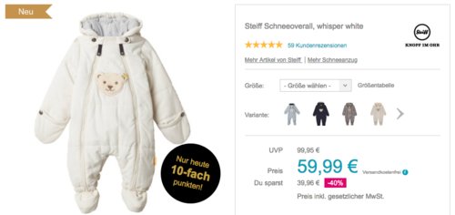 Steiff Baby Schneeoverall mit zwei Reißverschlüssen, versch. Farben und Größen (62-86) Steiff Baby Schneeoverall mit zwei Reißverschlüssen, versch. Farben und Größen (62-86)