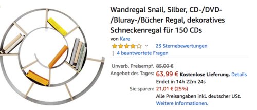 Wandregal Snail, CD-/DVD-/Bluray-/Bücher Regal (75.0 x 75.0 x 15.0 cm) Wandregal Snail, CD-/DVD-/Bluray-/Bücher Regal (75.0 x 75.0 x 15.0 cm)