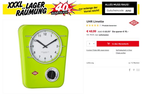 Wesco 322401-20 Küchenuhr Classic Line, limegrün Wesco 322401-20 Küchenuhr Classic Line, limegrün