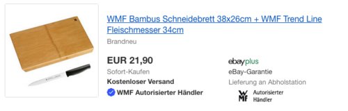 WMF Bambus Schneidebrett 38x26cm + WMF Trend Line Fleischmesser 34cm WMF Bambus Schneidebrett 38x26cm + WMF Trend Line Fleischmesser 34cm