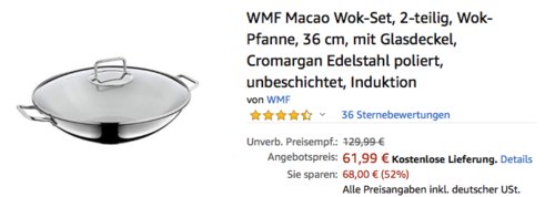 WMF Macao Wok-Set, 36 cm Wok-Pfanne mit Glasdeckel WMF Macao Wok-Set, 36 cm Wok-Pfanne mit Glasdeckel