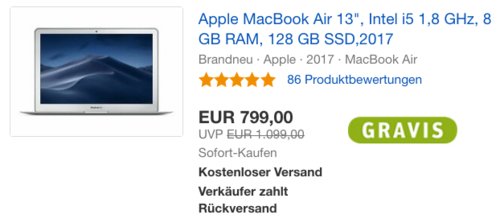 Apple MQD32D/A MacBook Air 13" (Intel i5 1,8 GHz, 8 GB RAM, 128 GB SSD, 2017) Apple MQD32D/A MacBook Air 13" (Intel i5 1,8 GHz, 8 GB RAM, 128 GB SSD, 2017)