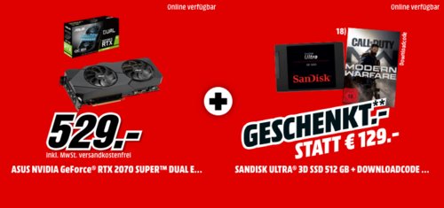 ASUS GeForce® RTX 2070 SUPER Dual Evo OC 8GB Grafikarte inkl. SANDISK Ultra® 3D 512 GB interne SSD-Festplatte ASUS GeForce® RTX 2070 SUPER Dual Evo OC 8GB Grafikarte inkl. SANDISK Ultra® 3D 512 GB interne SSD-Festplatte