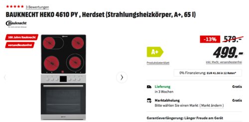 BAUKNECHT HEKO 4610 PY Einbauherd-Set mit Glaskeramik-Kochfeld - jetzt 14% billiger BAUKNECHT HEKO 4610 PY Einbauherd-Set mit Glaskeramik-Kochfeld - jetzt 14% billiger