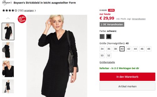 Boysen's Strickkleid in leicht ausgestellter Form, versch. Farben und Größen (34-52) Boysen's Strickkleid in leicht ausgestellter Form, versch. Farben und Größen (34-52)