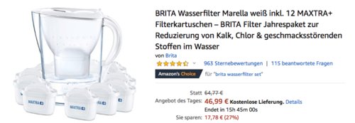 BRITA Wasserfilter Marella inkl. 12 MAXTRA+ Filterkartuschen, BRITA Filter Jahrespaket - jetzt 21% billiger