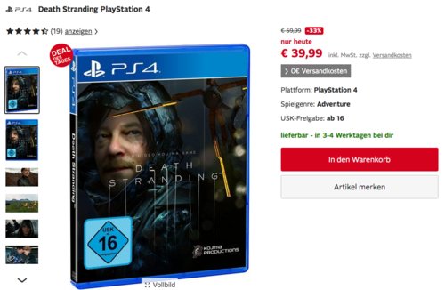 Death Stranding - Standard Edition Videospiel [PlayStation 4] - jetzt 11% billiger