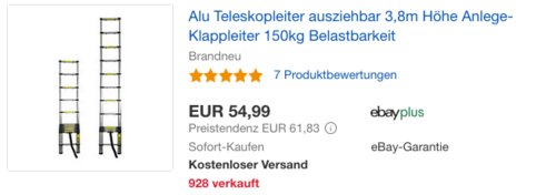 Eaxus Alu-Teleskopleiter 3,8 Meter Eaxus Alu-Teleskopleiter 3,8 Meter