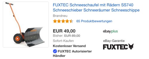 FUXTEC SS740 Schneeschaufel mit Rädern, 75 cm FUXTEC SS740 Schneeschaufel mit Rädern, 75 cm