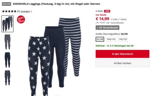 KIDSWORLD Mädchen Leggings 3-er Set (92-122) KIDSWORLD Mädchen Leggings 3-er Set (92-122)