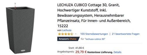 LECHUZA CUBICO Cottage 30 Pflanzgefäß für Innen- und Außenbereich, 30 x 30 x 56 cm LECHUZA CUBICO Cottage 30 Pflanzgefäß für Innen- und Außenbereich, 30 x 30 x 56 cm