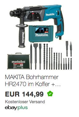 MAKITA HR2470 Bohrhammer im Koffer + Metabo Bohrer- und Meissel-Set MAKITA HR2470 Bohrhammer im Koffer + Metabo Bohrer- und Meissel-Set