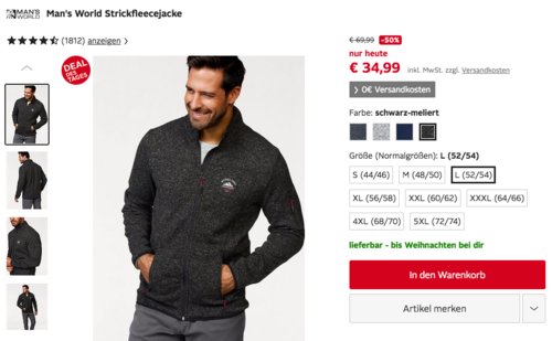Man's World Strickfleecejacke, versch. Farben und Größen Man's World Strickfleecejacke, versch. Farben und Größen