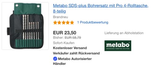 Metabo 631715000 SDS-plus Bohrersatz mit Pro 4-Rolltasche, 8-teilig Metabo 631715000 SDS-plus Bohrersatz mit Pro 4-Rolltasche, 8-teilig