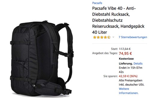 Pacsafe Vibe 40 - Anti-Diebstahl Rucksack, 40 Liter, schwarz Pacsafe Vibe 40 - Anti-Diebstahl Rucksack, 40 Liter, schwarz