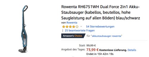 Rowenta RH6751WH Dual Force 2in1 Akku-Staubsauger Rowenta RH6751WH Dual Force 2in1 Akku-Staubsauger