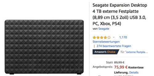Seagate Expansion Desktop 4 TB externe Festplatte (3,5 Zoll, USB 3.0, PC, Xbox, PS4) Seagate Expansion Desktop 4 TB externe Festplatte (3,5 Zoll, USB 3.0, PC, Xbox, PS4)