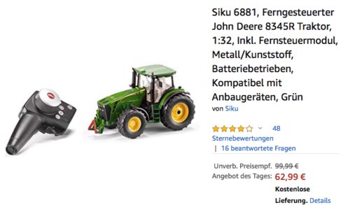 Siku 6881 Ferngesteuerter John Deere 8345R Traktor, 1:32 Siku 6881 Ferngesteuerter John Deere 8345R Traktor, 1:32