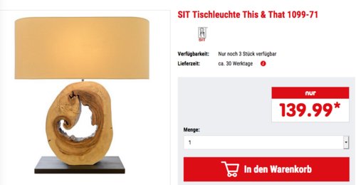 SIT Tischleuchte This & That 1099-71aus Altholz-Scheibe - jetzt 7% billiger