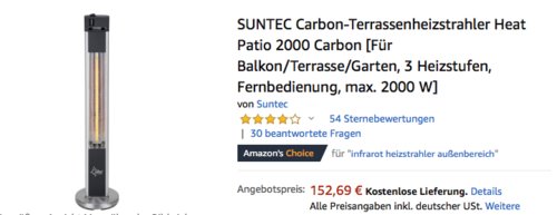 SUNTEC Carbon-Terrassenheizstrahler Heat Patio 2000 (3 Heizstufen, Fernbedienung, max. 2000 W) SUNTEC Carbon-Terrassenheizstrahler Heat Patio 2000 (3 Heizstufen, Fernbedienung, max. 2000 W)