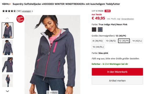 Superdry Damen Softshelljacke "HOODED WINTER WINDTREKKER" mit kuscheligem Teddyfutter, versch. Farben und Größen Superdry Damen Softshelljacke "HOODED WINTER WINDTREKKER" mit kuscheligem Teddyfutter, versch. Farben und Größen