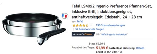 Tefal L94092 Ingenio Preference Pfannen-Set inklusive Griff, 24 + 28 cm Tefal L94092 Ingenio Preference Pfannen-Set inklusive Griff, 24 + 28 cm