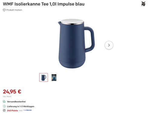WMF Impulse 1,0 Liter Isolierkanne, blau - jetzt 34% billiger