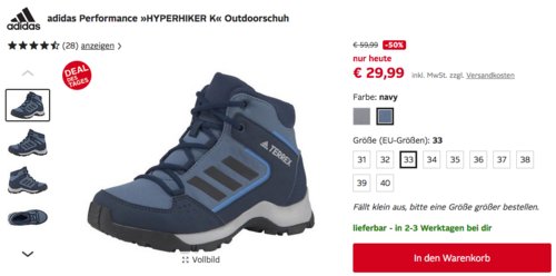 adidas Performance Kinder Outdoorschuh "HYPERHIKER K", grau oder navy (31-40) adidas Performance Kinder Outdoorschuh "HYPERHIKER K", grau oder navy (31-40)