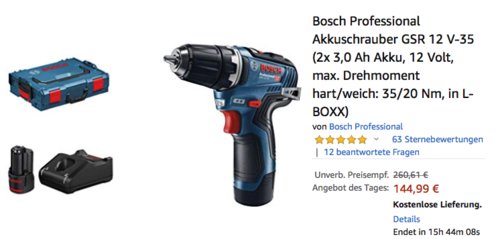 Bosch Professional GSR 12 V-35 Akkuschrauber in L-Boxx mit 2x 3.0Ah Akku Bosch Professional GSR 12 V-35 Akkuschrauber in L-Boxx mit 2x 3.0Ah Akku