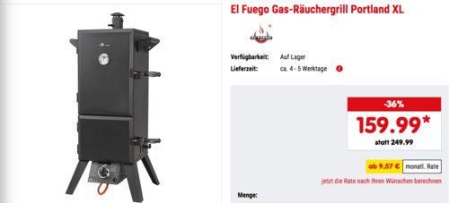El Fuego Gas-Räuchergrill Portland XL, 4,4 kW El Fuego Gas-Räuchergrill Portland XL, 4,4 kW