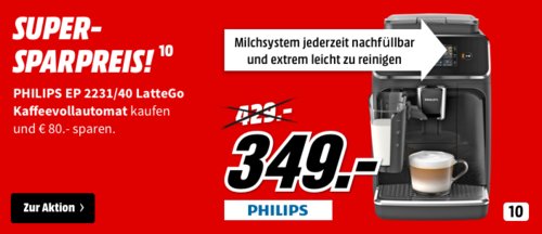 PHILIPS EP 2231/40 2200 LatteGo Kaffeevollautomat, klavierlack-schwarz PHILIPS EP 2231/40 2200 LatteGo Kaffeevollautomat, klavierlack-schwarz