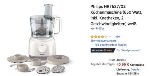 Philips HR7627/02 Daily Collection Multifunktions-Küchenmaschine, 650 Watt Philips HR7627/02 Daily Collection Multifunktions-Küchenmaschine, 650 Watt