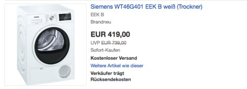 Siemens WT46G401 iQ500 Kondenstrockner 8kg, EEK B Siemens WT46G401 iQ500 Kondenstrockner 8kg, EEK B