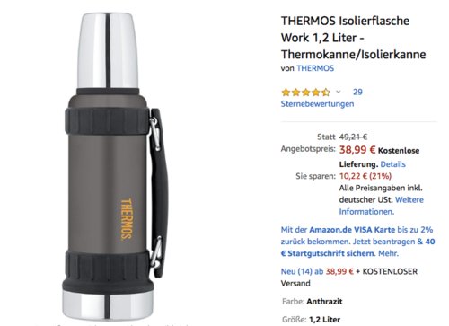 THERMOS Thermokanne/Isolierkanne "Work", 1,2 Liter - jetzt 13% billiger THERMOS Thermokanne/Isolierkanne "Work", 1,2 Liter - jetzt 13% billiger