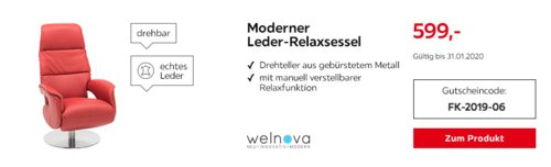 WELNOVA Echtleder Relaxsessel mit Relaxfunktion, rot WELNOVA Echtleder Relaxsessel mit Relaxfunktion, rot