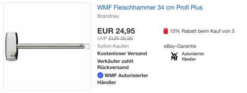 WMF Profi Plus Fleischhammer 34 cm, Cromargan Edelstahl WMF Profi Plus Fleischhammer 34 cm, Cromargan Edelstahl