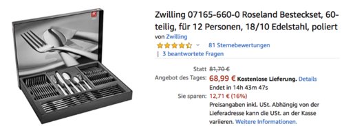 Zwilling 07165-660-0 Roseland Besteckset, 60-teilig Zwilling 07165-660-0 Roseland Besteckset, 60-teilig