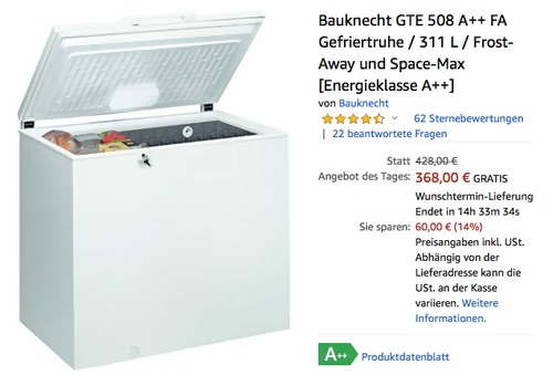 Bauknecht GTE 508 A++ FA Gefriertruhe, 311 Liter Bauknecht GTE 508 A++ FA Gefriertruhe, 311 Liter