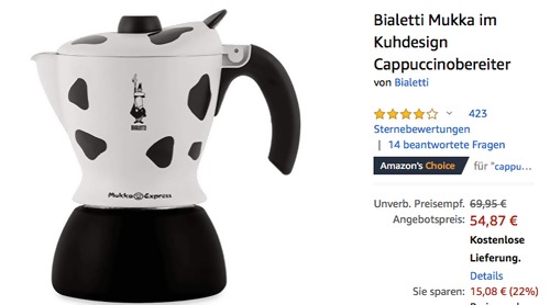Bialetti Mukka Espressokocher/Cappuccinobereiter im Kuhdesign Bialetti Mukka Espressokocher/Cappuccinobereiter im Kuhdesign