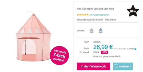 Kids Concept® Spielzelt "Star", rosa (100x130 cm ) Kids Concept® Spielzelt "Star", rosa (100x130 cm )