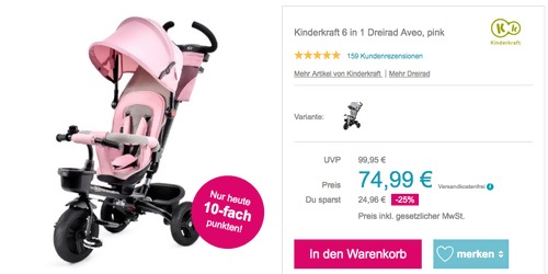 Kinderkraft 6 in 1 Dreirad Aveo, pink Kinderkraft 6 in 1 Dreirad Aveo, pink