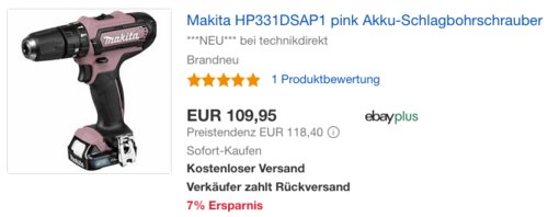 Makita HP331DSAP1 12V Akku-Schlagbohrschrauber, pink Makita HP331DSAP1 12V Akku-Schlagbohrschrauber, pink