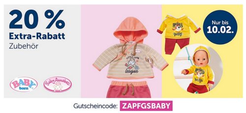 myToys 20 % Extra-Rabatt auf Puppenzubehör der Marke Baby Born & Baby Annabell: z.B. myToys 20 % Extra-Rabatt auf Puppenzubehör der Marke Baby Born & Baby Annabell: z.B.
