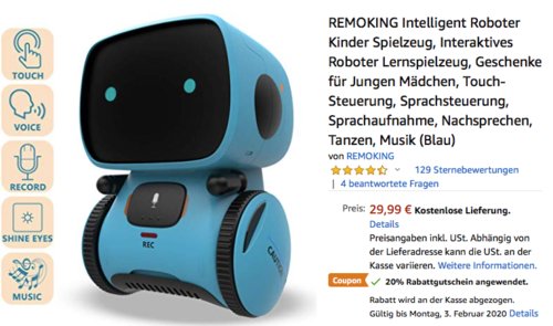 REMOKING Interaktiver Lernspielzeug Roboter, blau (Touch-Steuerung, Sprachsteuerung, Sprachaufnahme, Nachsprechen, Tanzen, Musik) REMOKING Interaktiver Lernspielzeug Roboter, blau (Touch-Steuerung, Sprachsteuerung, Sprachaufnahme, Nachsprechen, Tanzen, Musik)
