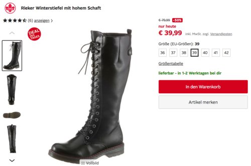 Rieker Damen Winterstiefel mit hohem Schaft, schwarz (36-42) Rieker Damen Winterstiefel mit hohem Schaft, schwarz (36-42)