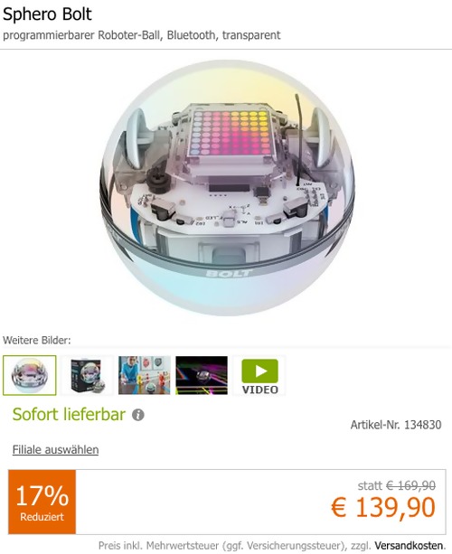 Sphero Bolt programmierbarer Roboter-Ball, App-gesteuerter Lernroboter Sphero Bolt programmierbarer Roboter-Ball, App-gesteuerter Lernroboter