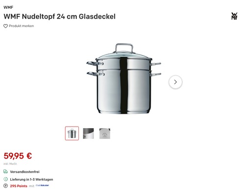 WMF Nudeltopf 24 cm mit Glasdeckel, 7 Liter WMF Nudeltopf 24 cm mit Glasdeckel, 7 Liter